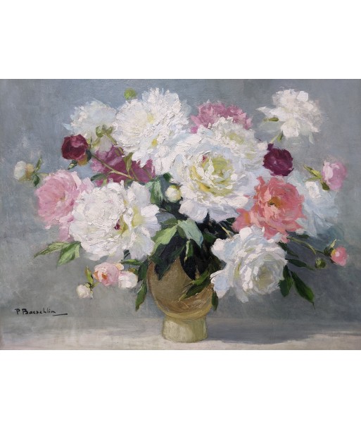 Pierre Laurent BAESCHLIN (1886-1973) Bouquet de pivoines dans un vase circa 1930/50 pour bénéficier 