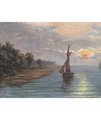 Ecole française Marine coucher de soleil sur les voiliers E.PÉRON circa 1900 le concept de la Pate a emporter 