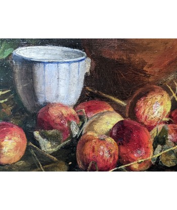 Blanche DUHENNOY (XXe) Nature morte aux pommes et à la cruche circa 1920 Véritable concentré