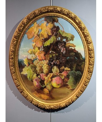 Paire de pastel Napoléon III Nature morte aux iris, pivoines et fruits 1853 la colonne vertébrale