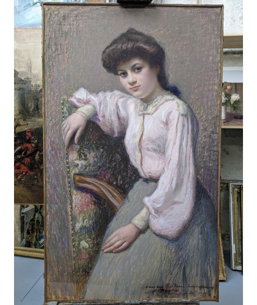 Marie Louise BRESLAU (1856-1927) portrait d’une jeune femme assise 1905 à prix réduit toute l'année