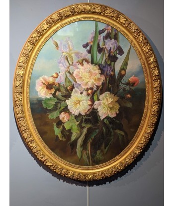 Paire de pastel Napoléon III Nature morte aux iris, pivoines et fruits 1853 la colonne vertébrale