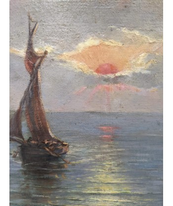 Ecole française Marine coucher de soleil sur les voiliers E.PÉRON circa 1900 le concept de la Pate a emporter 