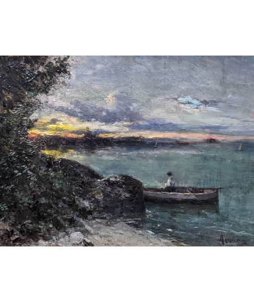 Adolphe APPIAN (1819-1898) pêcheur en barque coucher de soleil XIXe offre 