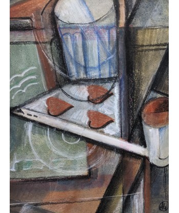 Albert COSTE (1895-1985) composition cubiste verres et carte à jouer circa 1940/1950 acheter en ligne