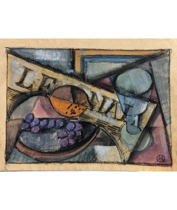 Albert COSTE (1895-1985) Nature morte au journal composition cubiste vers 1940/50 d'Europe débarque