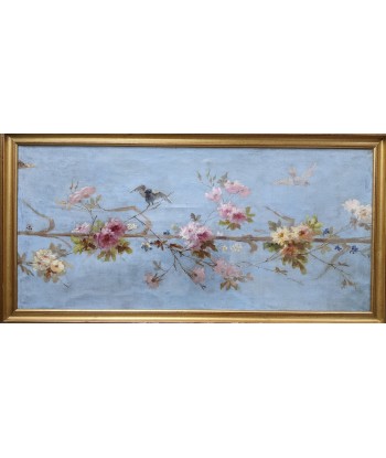 Ecole française dessus de porte Branche de rosiers et oiseaux circa 1890 Comment ça marche