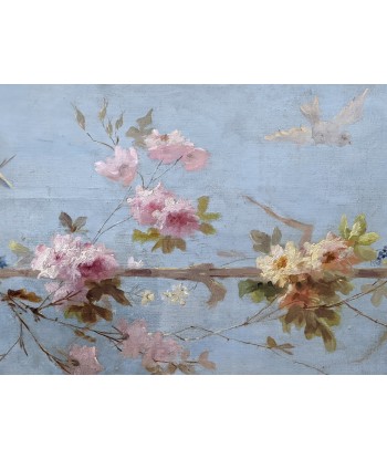 Ecole française dessus de porte Branche de rosiers et oiseaux circa 1890 Comment ça marche