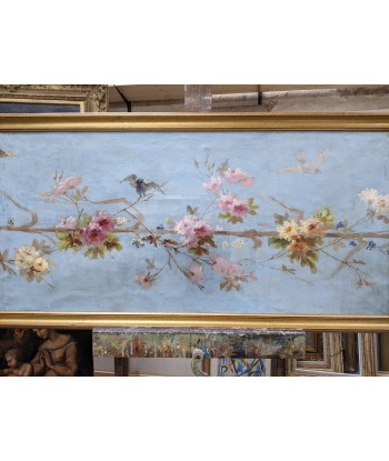 Ecole française dessus de porte Branche de rosiers et oiseaux circa 1890 Comment ça marche