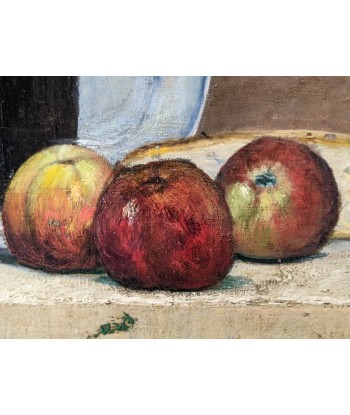 École française Nature morte fruits bouteille camenbert XIXe Venez acheter