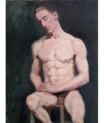 Tableau début XXe Académie d’homme assis dans l’atelier circa 1930 Venez acheter