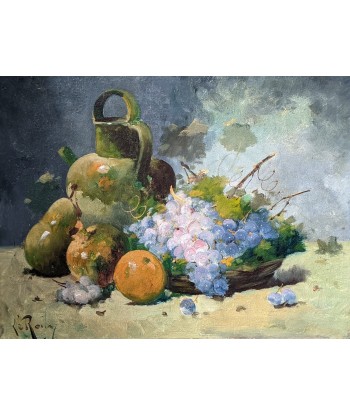 Constantin Le Roux (1850-1909) attribué à . Mature morte aux fruits et pichet XIXe Faites des économies