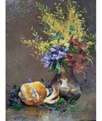 Alphonse MAZARD (1865-1939) Nature morte fleurs et orange vers 1900 Venez découvrir notre 