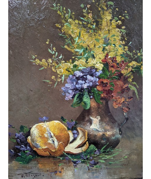 Alphonse MAZARD (1865-1939) Nature morte fleurs et orange vers 1900 Venez découvrir notre 