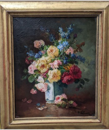 P.Valmon alias Henri Cauchois (1850-1911) bouquets de fleurs XIXe plus qu'un jeu 