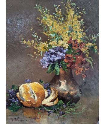 Alphonse MAZARD (1865-1939) Nature morte fleurs et orange vers 1900 Venez découvrir notre 