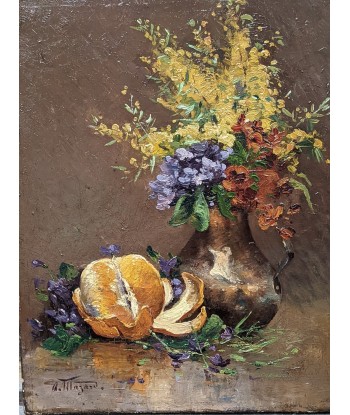 Alphonse MAZARD (1865-1939) Nature morte fleurs et orange vers 1900 Venez découvrir notre 