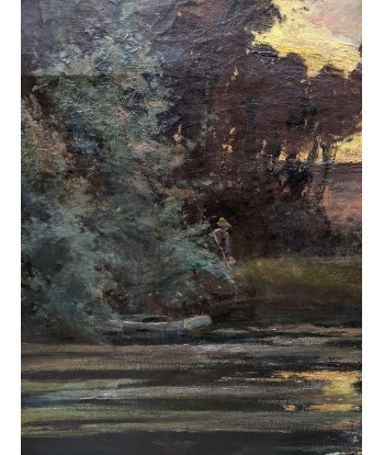 Alphonse MAZARD (1865-1939) pêcheur bord d’étang le soir circa 1900 À commander