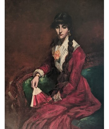 Portrait femme à l’éventail assise sur canapé circa 1870 basket pas cher